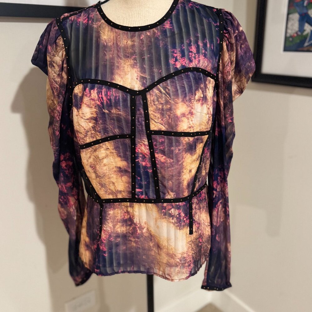 Karen Millen Tie Dyed Studed Woven Top Sz 12 - Picture 2 of 3